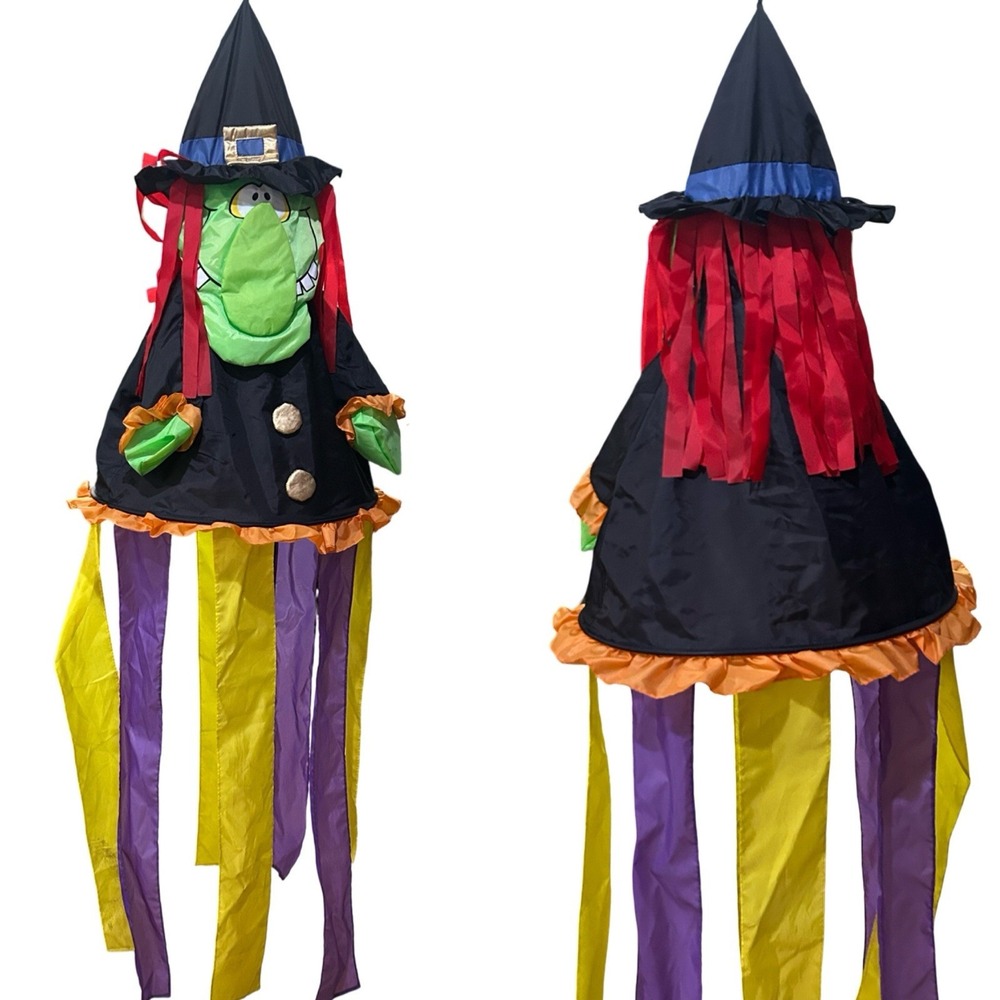 Vintage 99' Wicked Green Witch Halloween Windsock 60" Multicolor Lawn Decoration